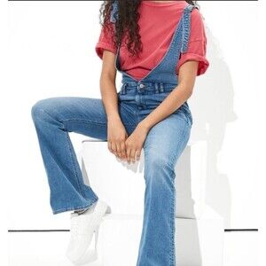 Denim Blue Flared Jumpsuit with Red Tee